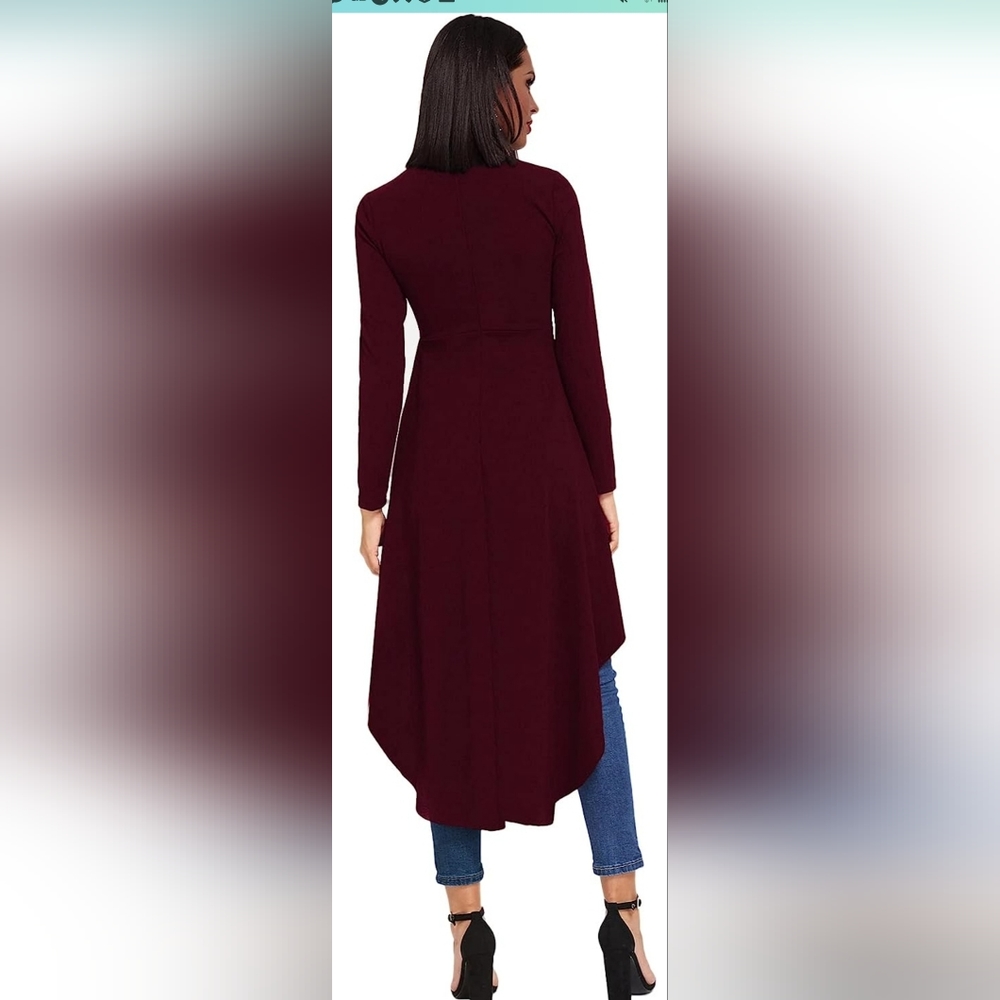 Women's Double Button Long Sleeve Round Neck Asymmetrical Blouse Tops - Picture 2 of 9